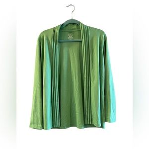 L.L. BEAN Green Pleated Mint Career Office Lightweight Cotton Grandma Cardigan